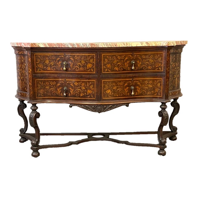 Dutch Style Marble Top Marquetry Server For Sale