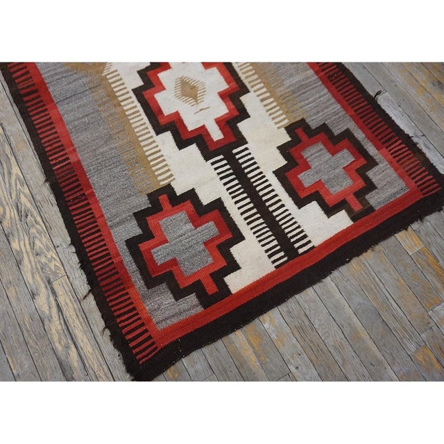 1920s Small Tribal Antique Bold Geometric Native American Flat Weave Navajo Rug For Sale - Image 10 of 11