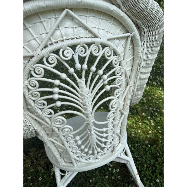 White Vintage Heywood-Wakefield Wicker Rocker For Sale - Image 8 of 9