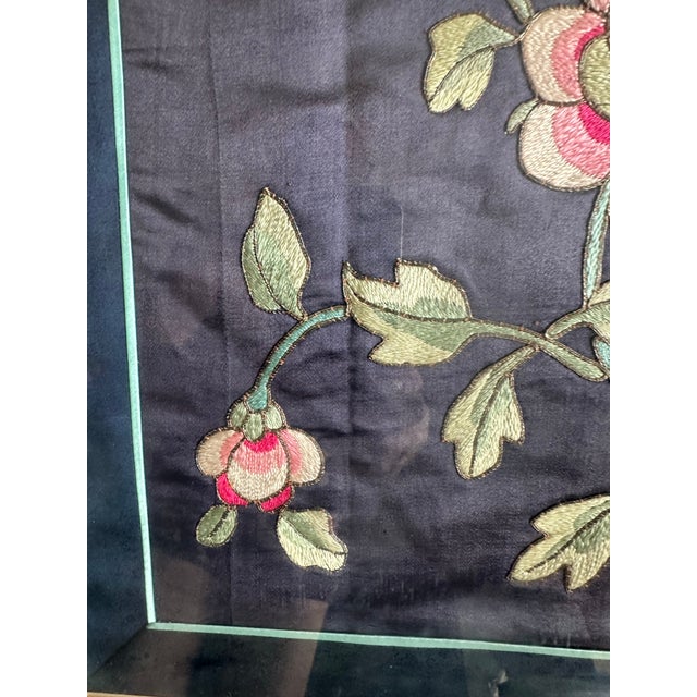 Vintage Asian Silk Embroidery Framed Floral Textile Art Peony on Silk Chinoiserie For Sale - Image 9 of 10