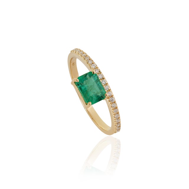 VR Jewels 14k Yellow Gold Octagon Cut Floating 1 Carat Emerald Diamond Ring Size 5 For Sale - Image 4 of 18