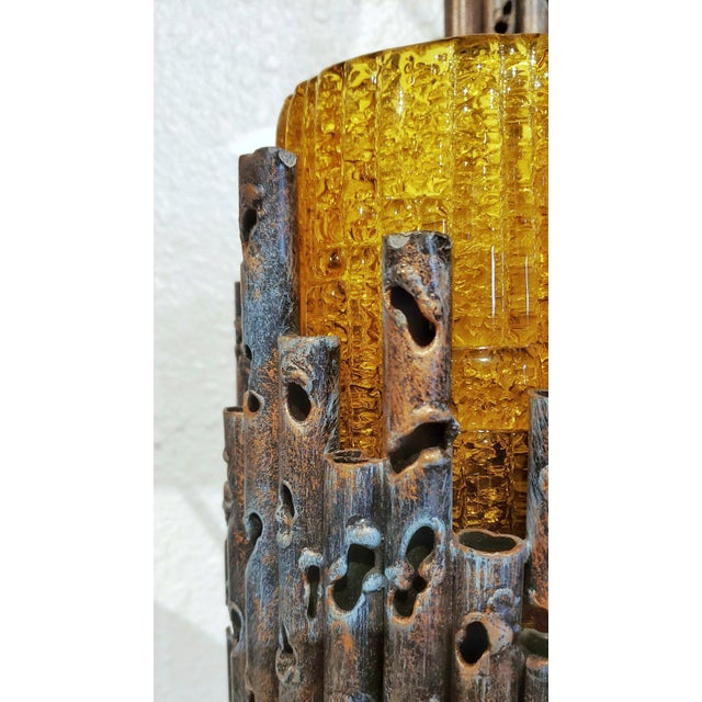 A Bronze Torch-Cut Sconce With Amber Murano Glass Shades by Ahlström & Ehrich for A& E Design For Sale - Image 9 of 12