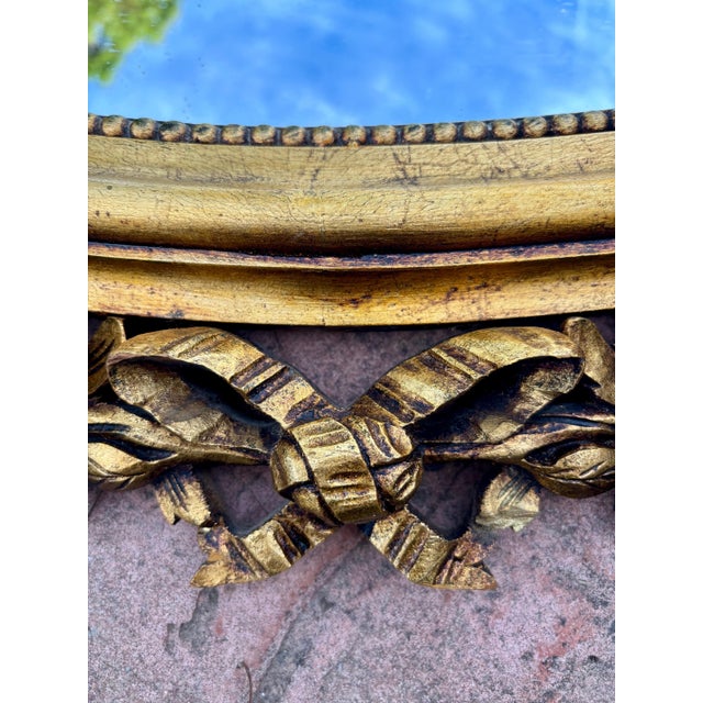 Gold Oval 1940s Wall Mirror With Gold Frame And Floral Decoration In Louis XVI Style For Sale - Image 8 of 8