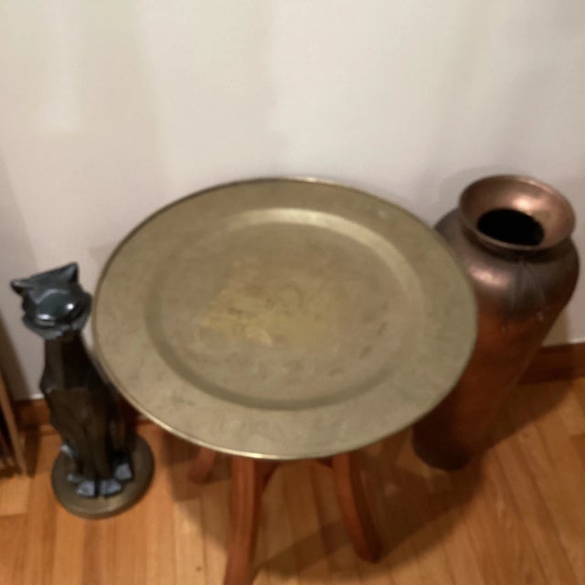 Antique Big & Heavy Chinese Etched Brass Tray Asian Motif For Sale - Image 12 of 12