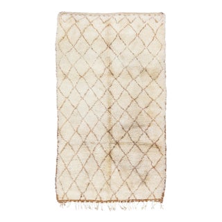 Beige Vintage Moroccan Handmade Tribal Wool Rug For Sale