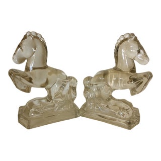 Vintage Crystal Horse Book Ends -A Pair For Sale