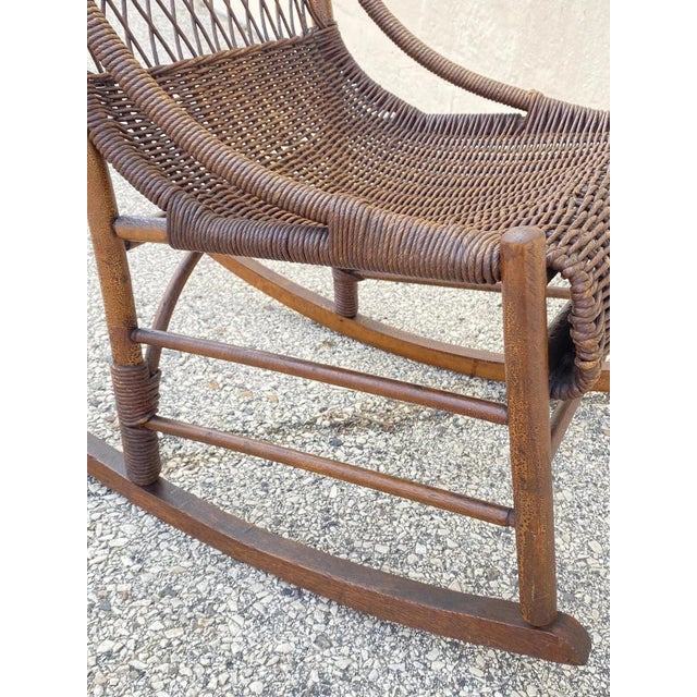 Late 19th Century Antique Victorian Wicker and Rattan Wooden Small Rocking Chair Rocker For Sale - Image 5 of 12