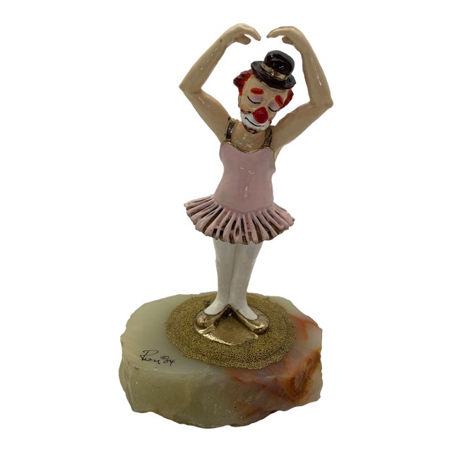 Vintage Ron Lee Ballerina Clown Sculpture on Natural Onyx Base, Signed 1984 For Sale