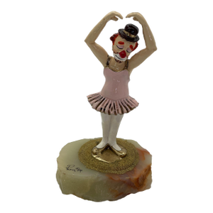 Vintage Ron Lee Ballerina Clown Sculpture on Natural Onyx Base, Signed 1984