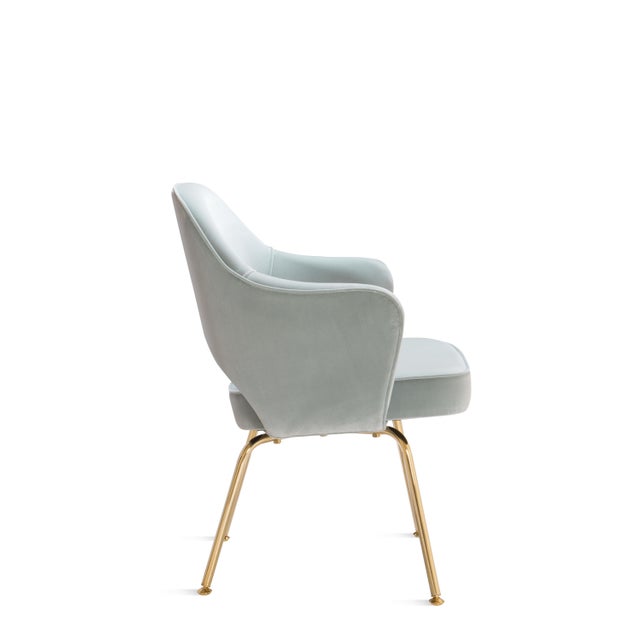 Knoll Saarinen Executive Arm Chairs in Celadon Velvet, Gold Edition For Sale - Image 4 of 8