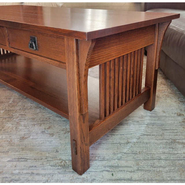 L. & J.G. Stickley, Inc. Stickley Mission Collection Oak Spindle 3-Drawer Cocktail Table For Sale - Image 4 of 10