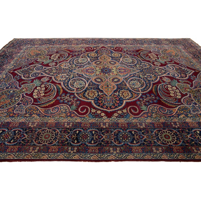 Antique Kerman Persian Red Wool Rug With a Multicolored Floral Design For Sale - Image 4 of 11