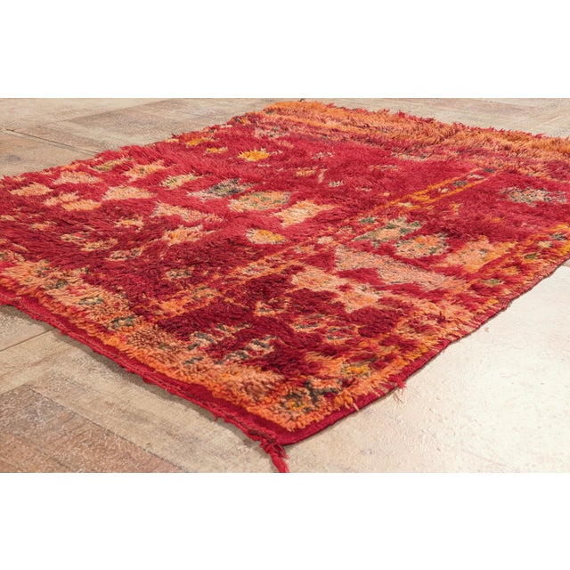 Red Vintage Beni M'Guild Moroccan Rug, 04'03 X 05'04 For Sale - Image 8 of 10