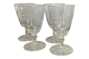 1960s Mid-Century Floral Etched Wine Glasses - Set of 4