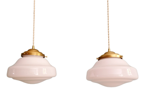 Art Deco Pendant Lights in White Opaline Glass, 1930s, Set of 2