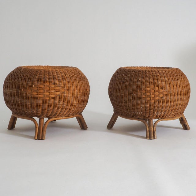 Brown Rattan Ottoman or Side Table, 1970s For Sale - Image 8 of 18