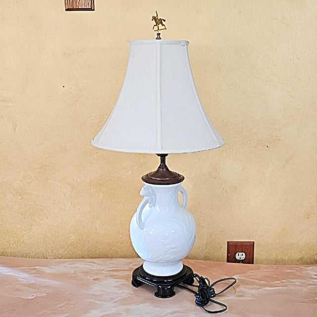 Neoclassical Late 20th Century Wildwood Neoclassical White Porcelain Urn Lamp With Horse & Jockey Finial – 29.5” For Sale - Image 3 of 18