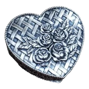 Vintage Pewter Heart-Shaped Velvet Lined Trinket Box