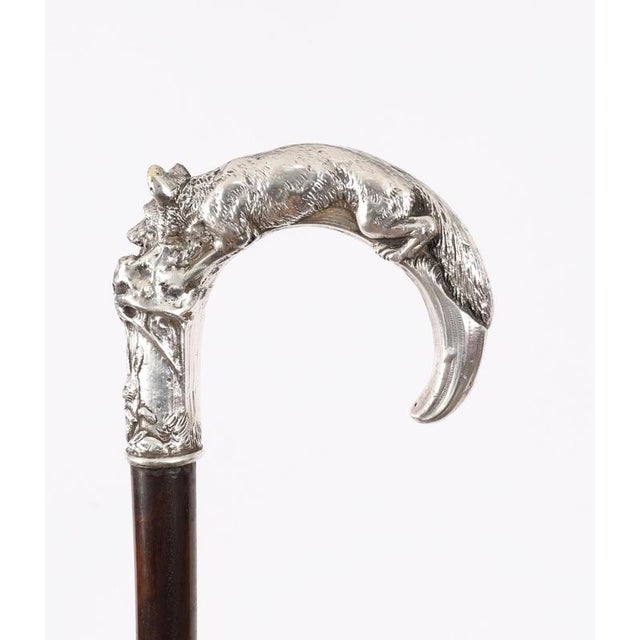 Antique Silver Fox and Hare Handled Walking Stick Cane, 19th Century For Sale - Image 3 of 18