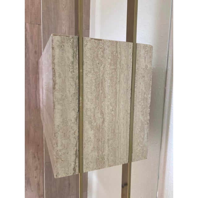Metal 1970's Italian Travertine Pedestal Base and Glass Top Console For Sale - Image 7 of 10