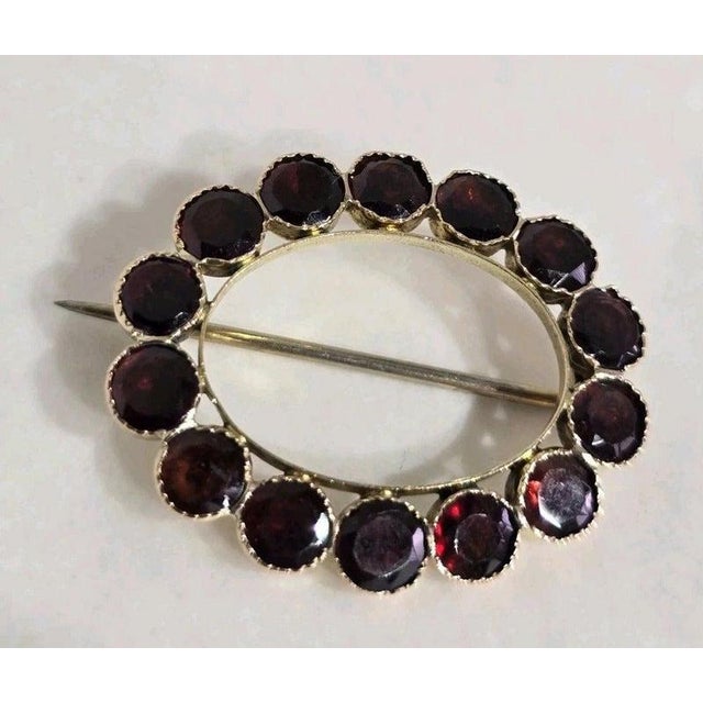 Yellow Antique 9ct Yellow Gold and Garnet Openwork Oval Brooch, 1890s For Sale - Image 8 of 8