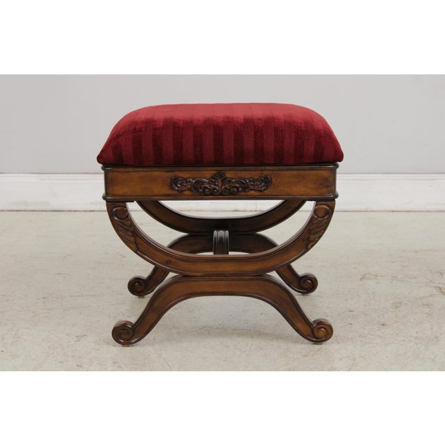 French Pair of Mahogany French Style Upholstered Footstools For Sale - Image 3 of 13