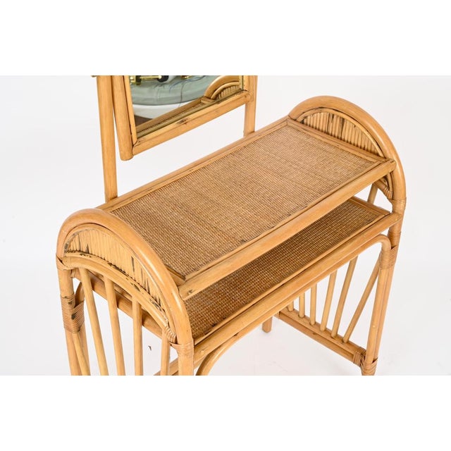 Italian Vanity Table with Chair in Bamboo and Rattan attributed to Vivai del Sud, 1970s, Set of 2 For Sale - Image 17 of 18