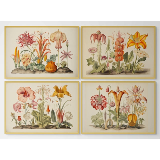 2020s Set of 4 - 20' X 13.9' Botanical Prints 'Hortus Floridus' Style Flowers #3, Unframed For Sale - Image 5 of 9