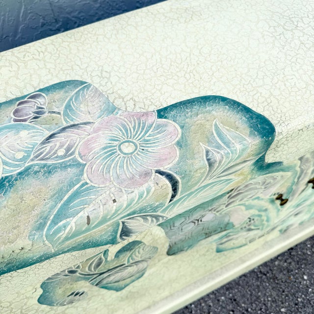 Vintage Hand Painted Crackle Finished Cream Teal and Pink Credenza For Sale - Image 11 of 12