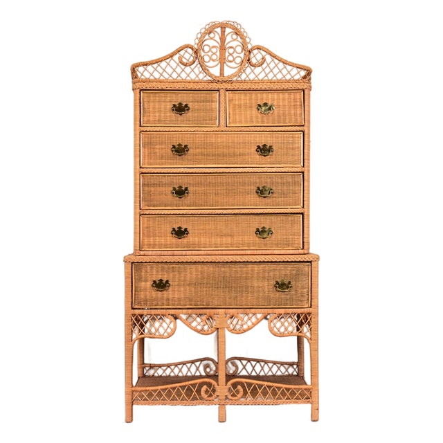 Ralph Lauren Safari Collection Organic Modern Woven Wicker Rattan Highboy Dresser For Sale