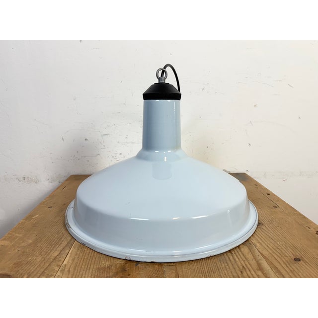 Industrial Light Blue Enamel Factory Pendant Lamp, 1960s For Sale - Image 14 of 18