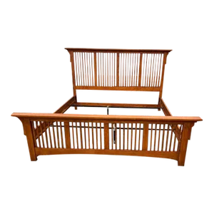 Late 20th Century Vintage Arts and Crafts Style Mission Oak King Bed Frame.