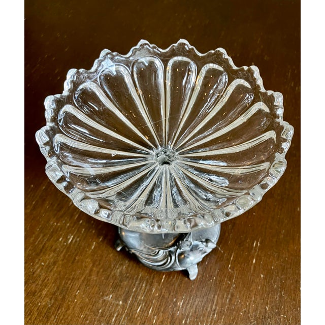 Antique Art Nouveau Figural Floral Spelter and Scalloped Glass Centerpiece Tazza For Sale In Milwaukee - Image 6 of 17