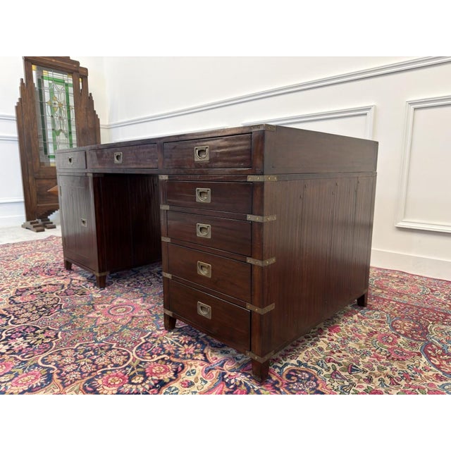 English Campaign Style Desk For Sale - Image 6 of 16
