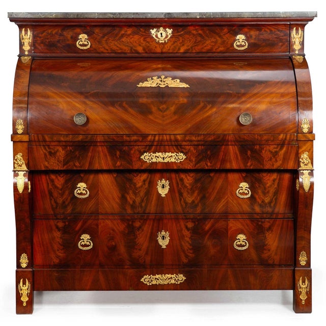 FINE RESTAURATION PERIOD ORMOLU-MOUNTED FLAMED MAHOGANY BUREAU À CYLINDER France, circa 1830 Item # 403ZGP18C An...