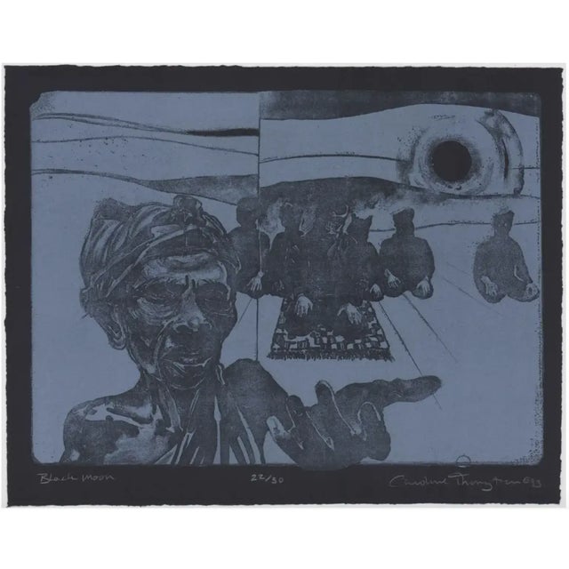 Caroline M. Thorington (born 1943) "Black Moon" 1993 figural lithograph on black paper. From the 1993 Maryland Printmakers...