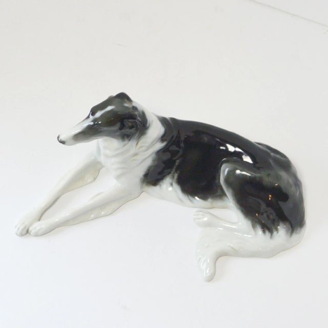 Ceramic Vintage Rosenthal Bavaria Porcelain Borzoi Figurine by Fritz Heidenreich – Large Reclining Russian Wolfhound, C. 1940s For Sale - Image 7 of 9