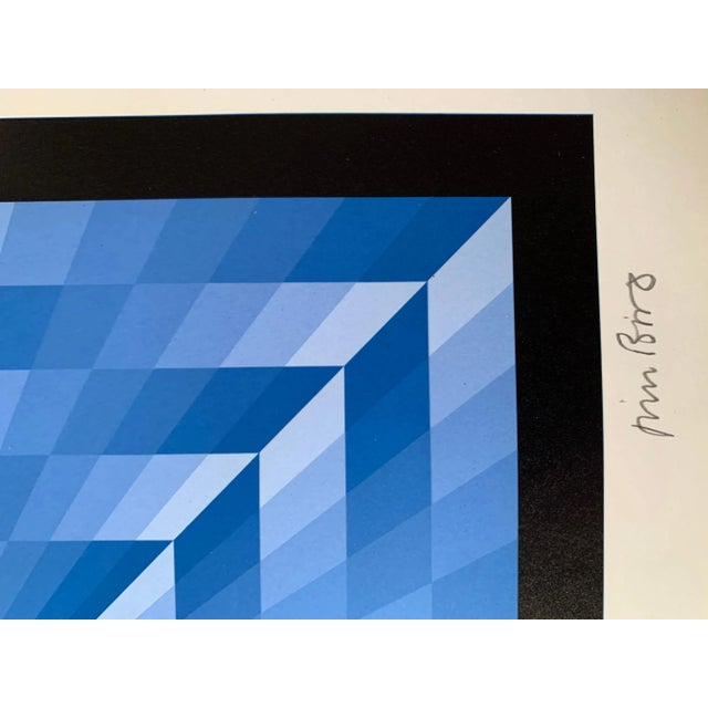 Jim Bird, Tribute to Vasarely 6 Blue, 1972, Lithograph For Sale - Image 4 of 6