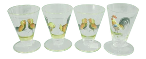 Set of 4 Rooster/ Cock Hand-Painted Sherry Glasses