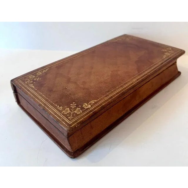 Early 20th Century Leather Bound Hinged Book for Storage and Document Storage For Sale - Image 5 of 11