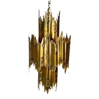 Mid-Century Modern Brutalist Brass Pendant/Chandelier by Tom Greene for Feldman For Sale