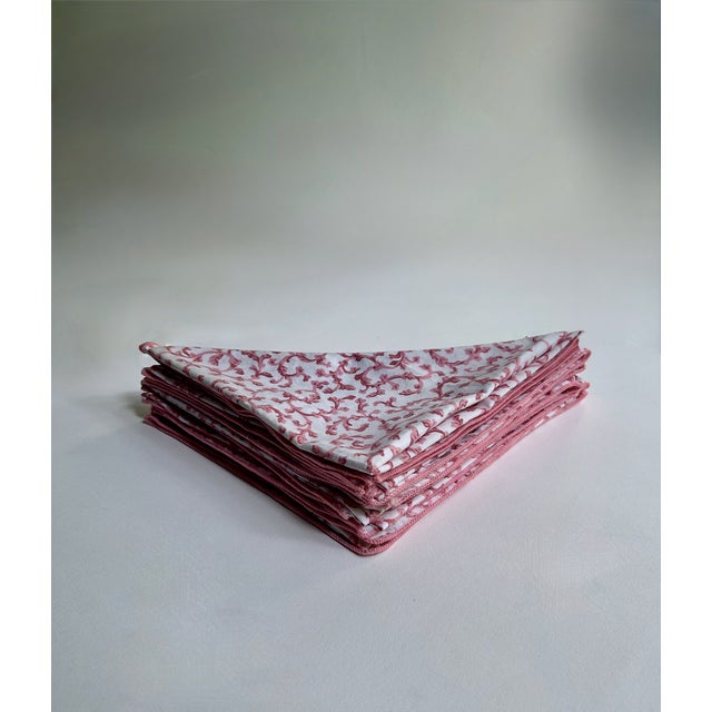 1980s Croscill White & Pink Scrollwork Dinner Napkins - Set of 7 For Sale - Image 10 of 17