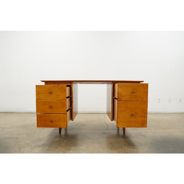 Brown Vintage Attributed Paul McCobb MCM Double Pedestal Desk For Sale - Image 8 of 16