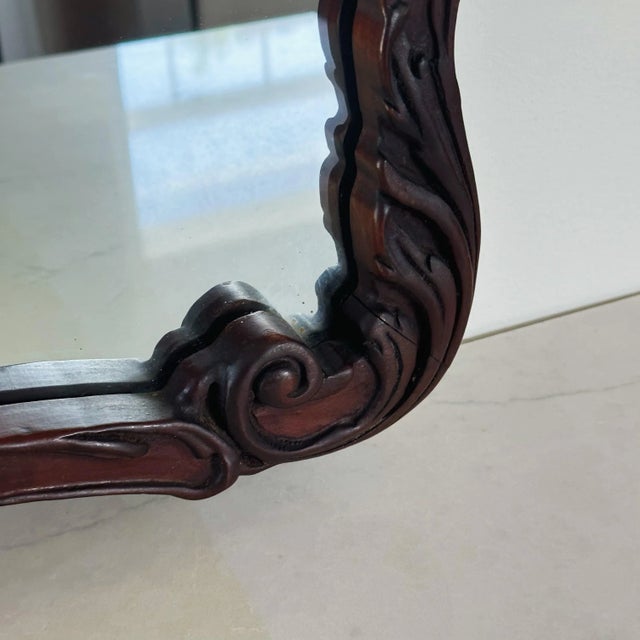 Wood Antique Rococo Wall Mirror in Hand-Carved Mahogany For Sale - Image 7 of 9