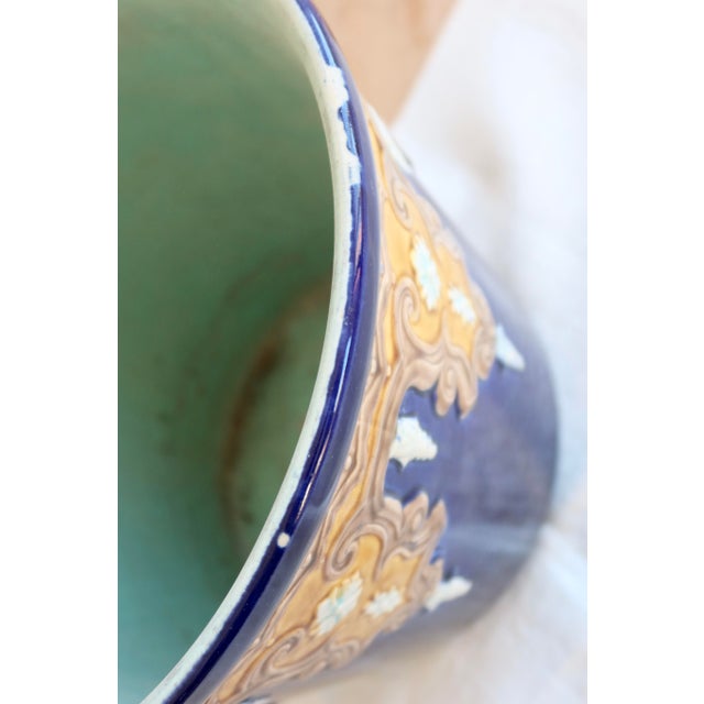 1920s Antique Fives-Lille Cachepot in Blue Glazed Ceramic with Neo-Renaissance Decor by Gustave De Bruyn, 19th Century For Sale - Image 5 of 11