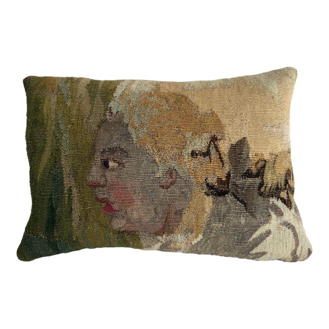 17th Century Brussels Figural Tapestry Pillow With Portrait Motif For Sale