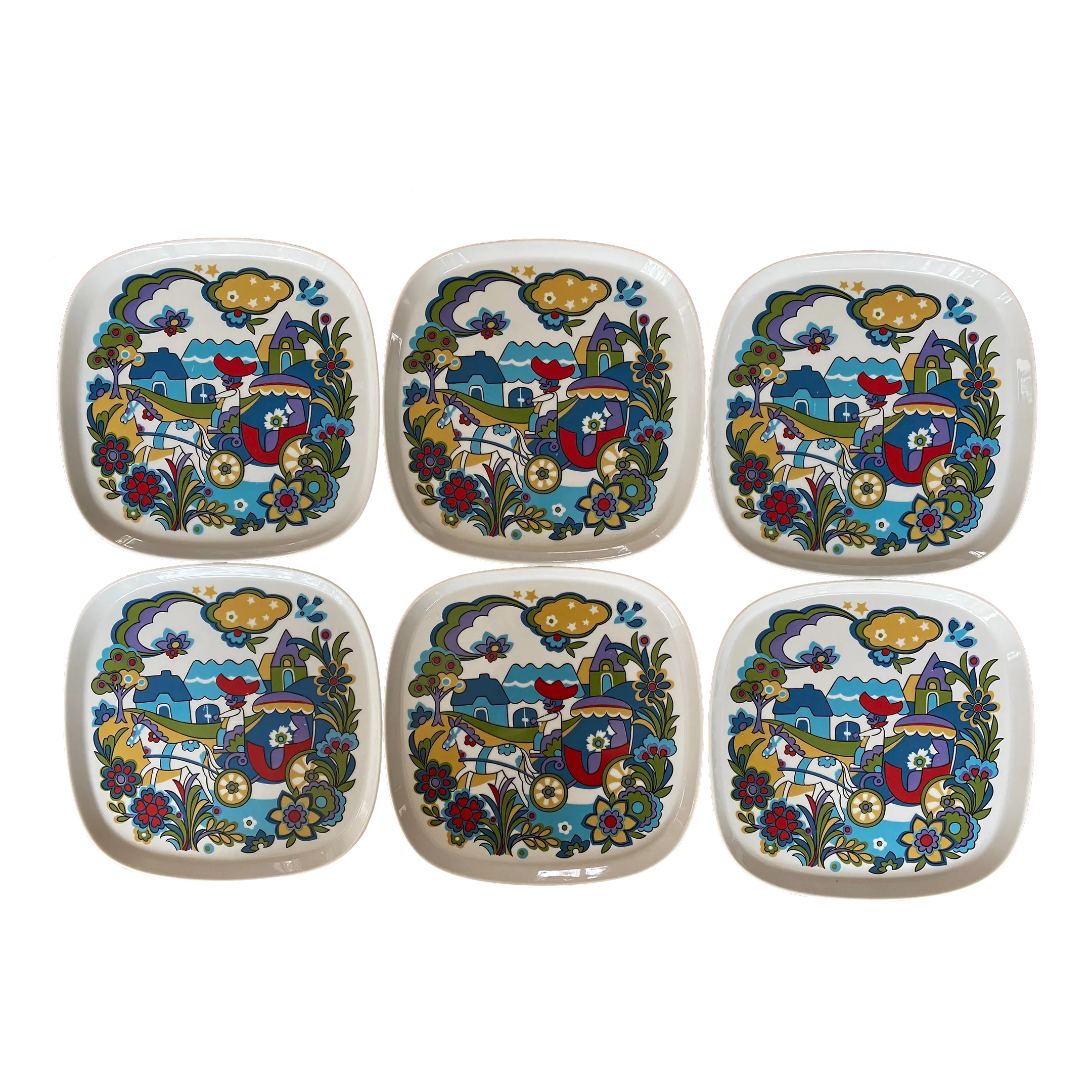 Quadrille Sango Japan Market Place Square Plates - Set of 6 | Chairish