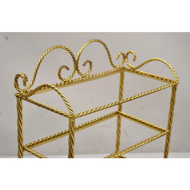 Hollywood Regency Italian Hollywood Regency Gold Gilt Iron 3 Tier Shelf Small Display Stand (A) For Sale - Image 3 of 12