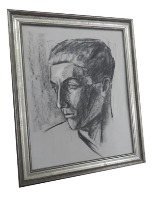 Mina Anselmi, Youth, 1940, Charcoal Drawing, Framed