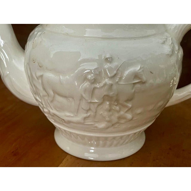 Neoclassical Mid 20th Century Wedgewood Devonshire Off-White Embossed Neoclassical Hunting Scene Teapot For Sale - Image 3 of 11